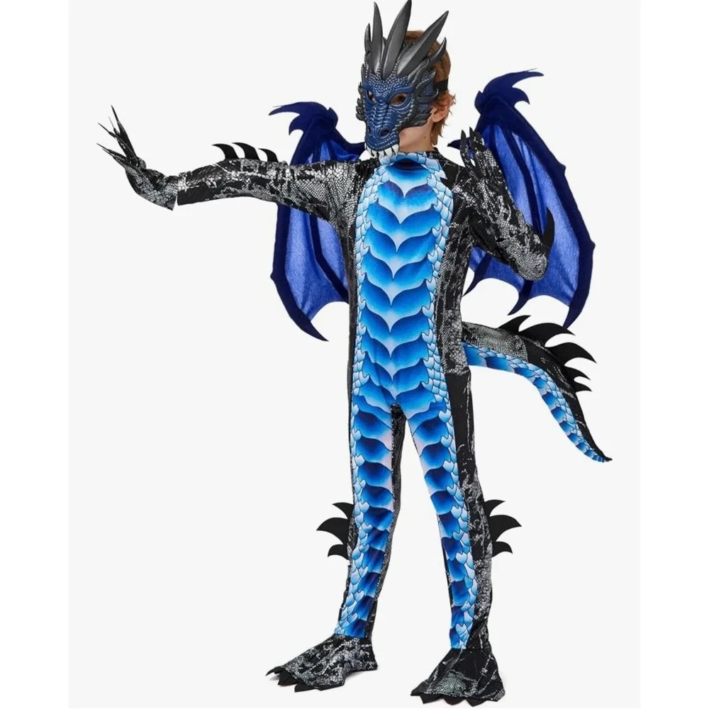 Spooktacular Creations Dragon Costume Kids Small 5-7 Blue Black 5pc Set